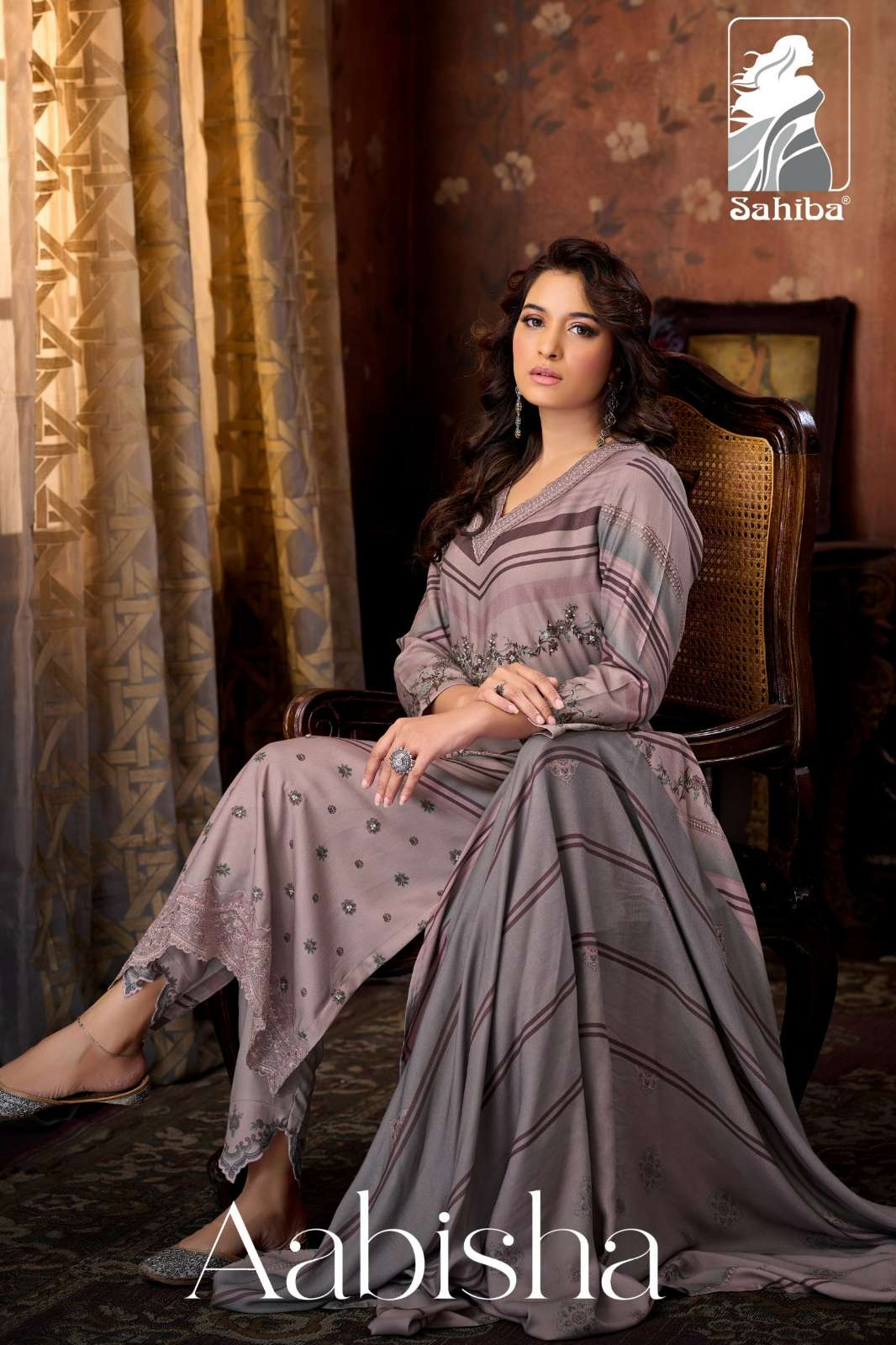 SAHIBA AABISHA PURE PASHMINA DIGITAL PRINTED SUIT WITH HAND WORK