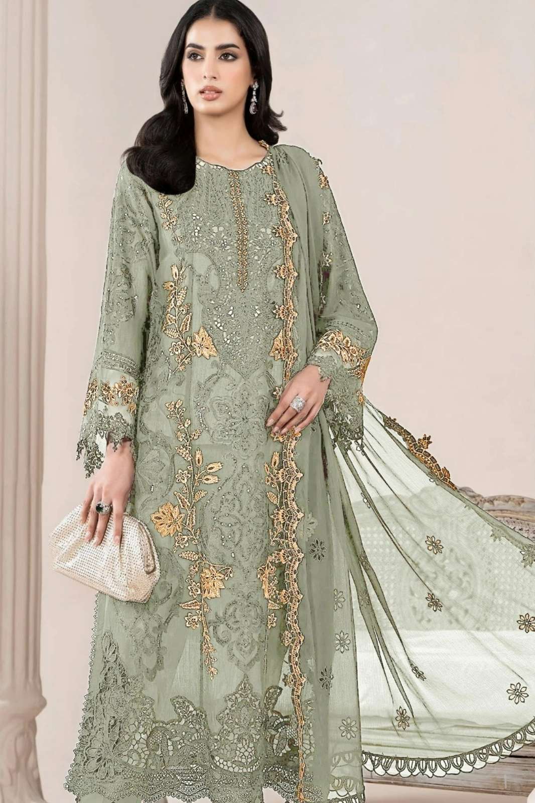 SERINE S 719 FOX GEORGETTE PAKISTANI SUIT WITH EMBROIDERY & HANDWORK