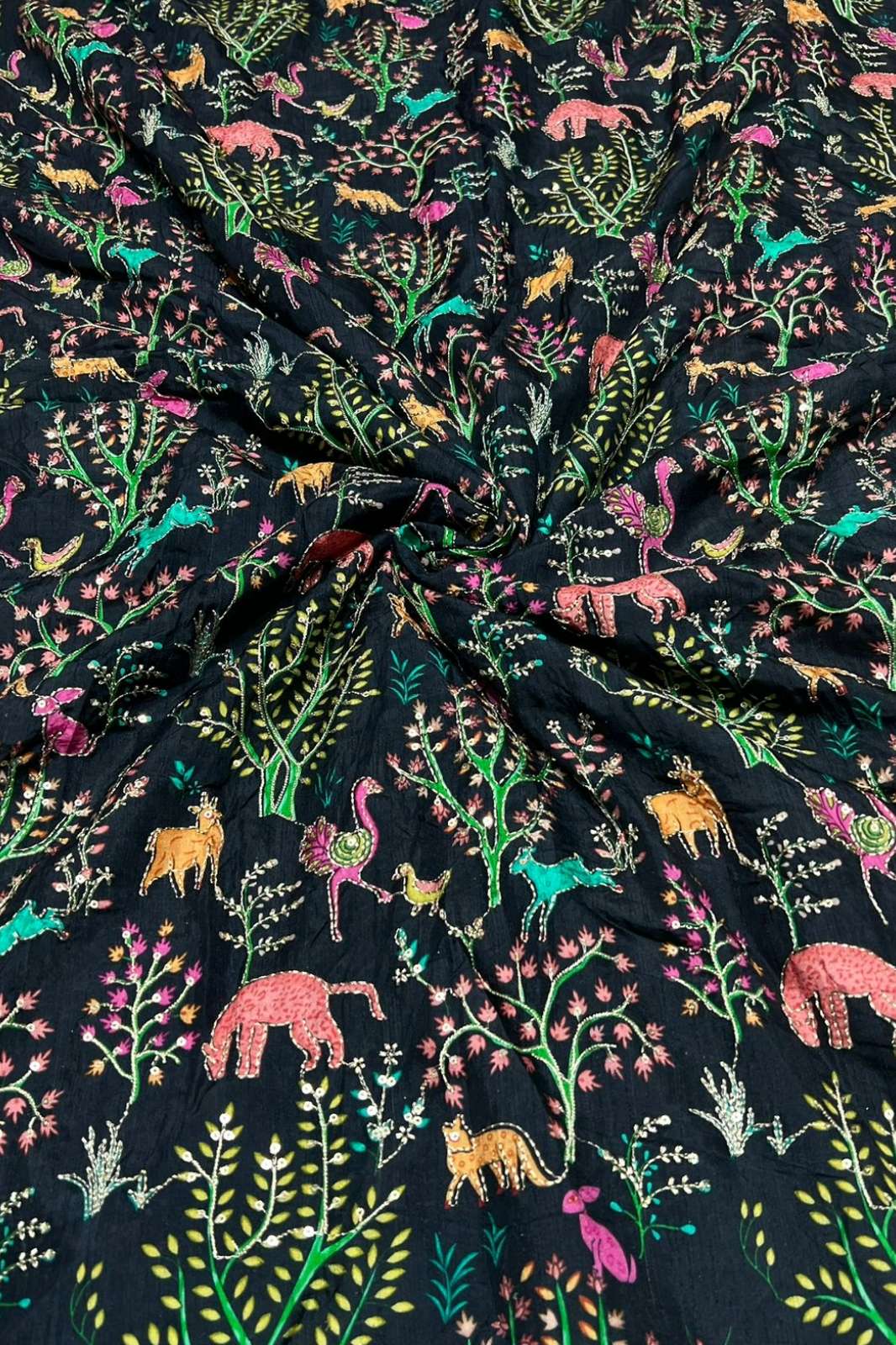 Shri Balaji Emporium 1127 Viscose Raw Silk Position Print Embroidered Designer Fabric