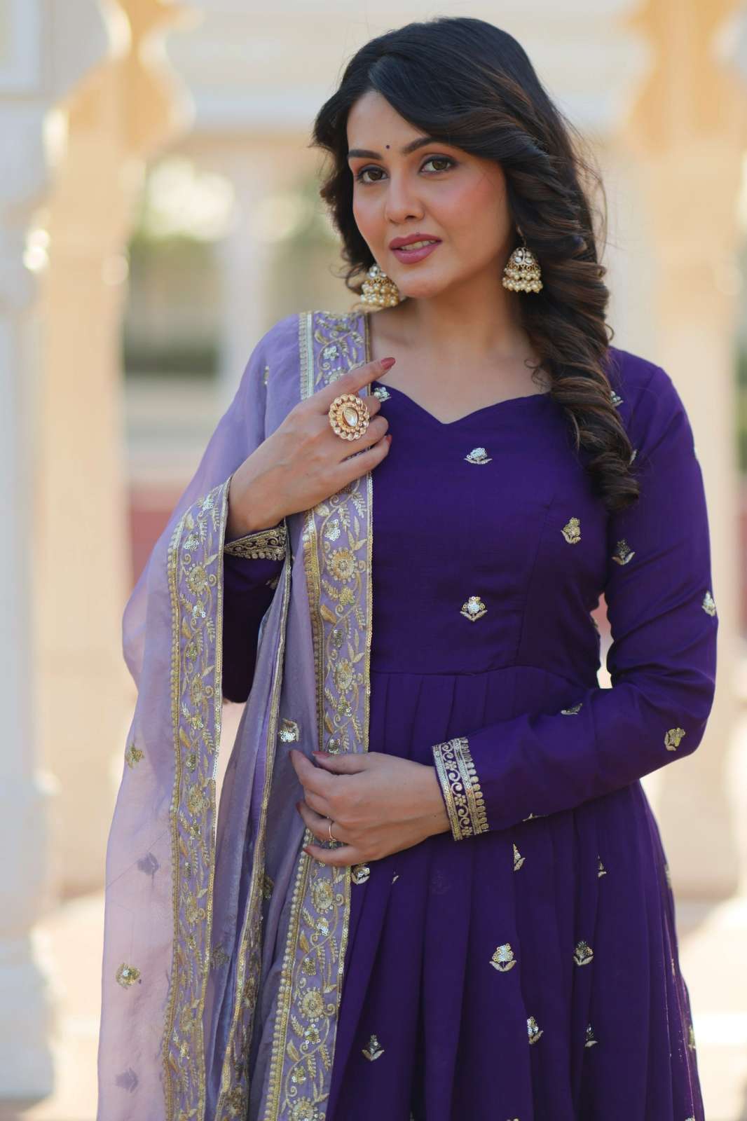 Shri Balaji Emporium 1206 Star Georgette Designer Gown with Dupatta