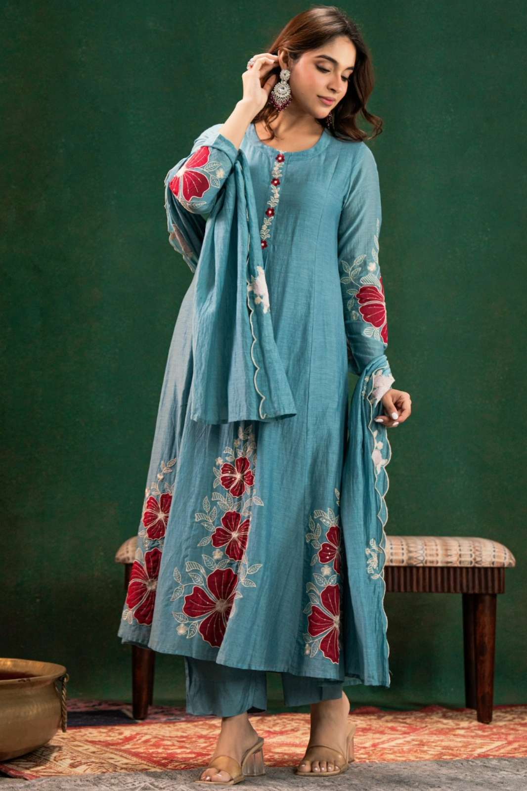 Shri Balaji Emporium Chanderi Silk Embroidered Anarkali Suit 