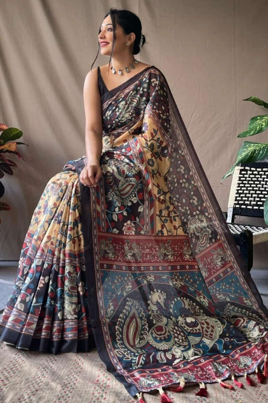 Shri Balaji Emporium COTTON KALAMKARI 2 Pure Cotton Saree