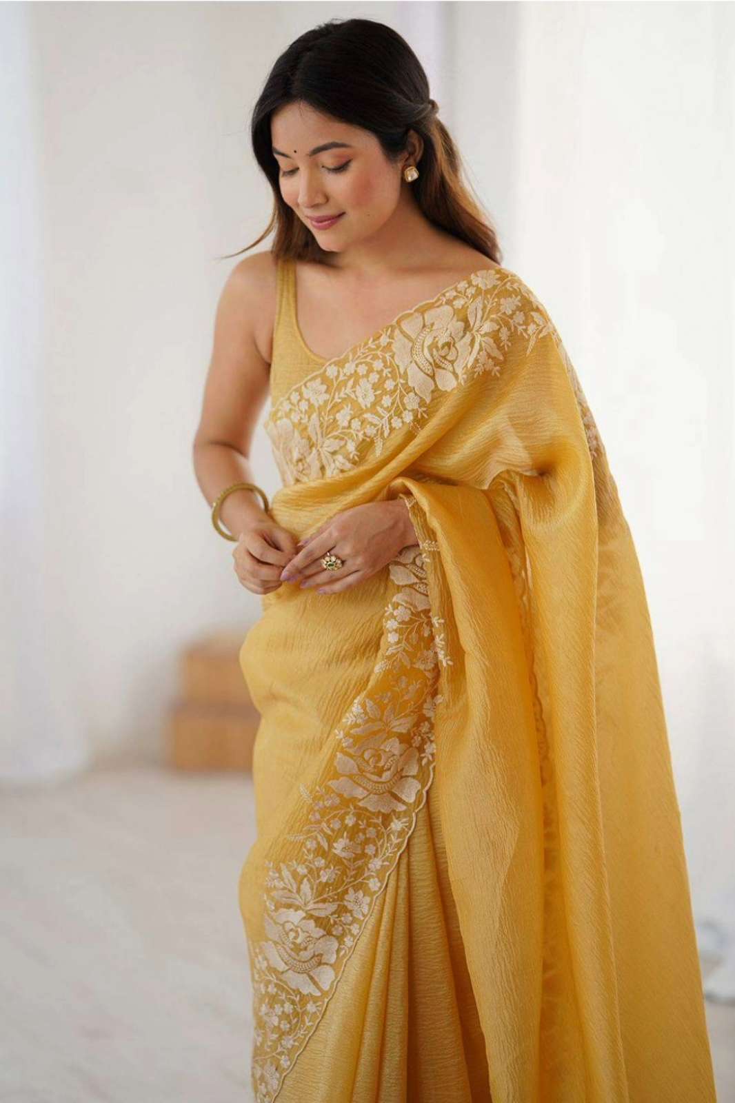 Shri Balaji Emporium Crunchy Chiffon Designer Embroidery Saree
