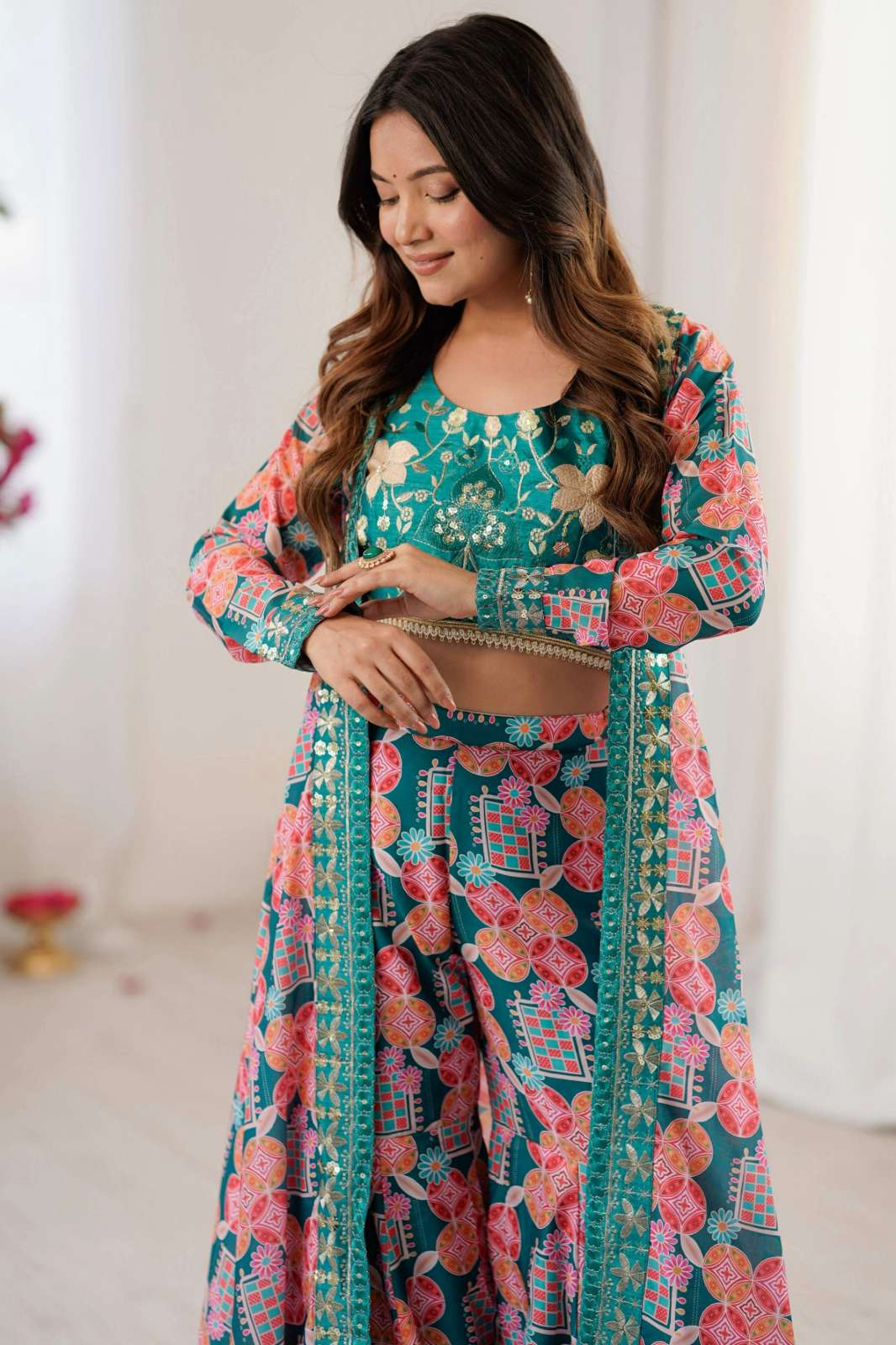 Shri Balaji Emporium Heavy Muslin with Digital Printed Indo Western Dress