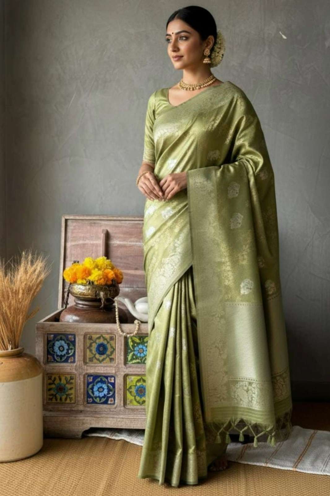 Shri Balaji Emporium Party Wear Designer Satin Tissue Saree