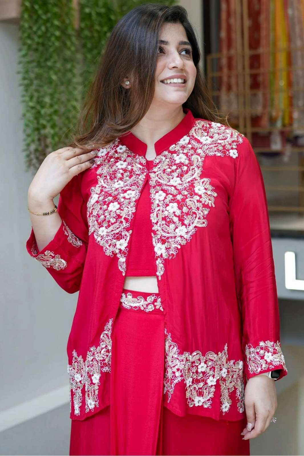 Shri Balaji Emporium Premium Chinon Silk Indo Western Three Piece Set