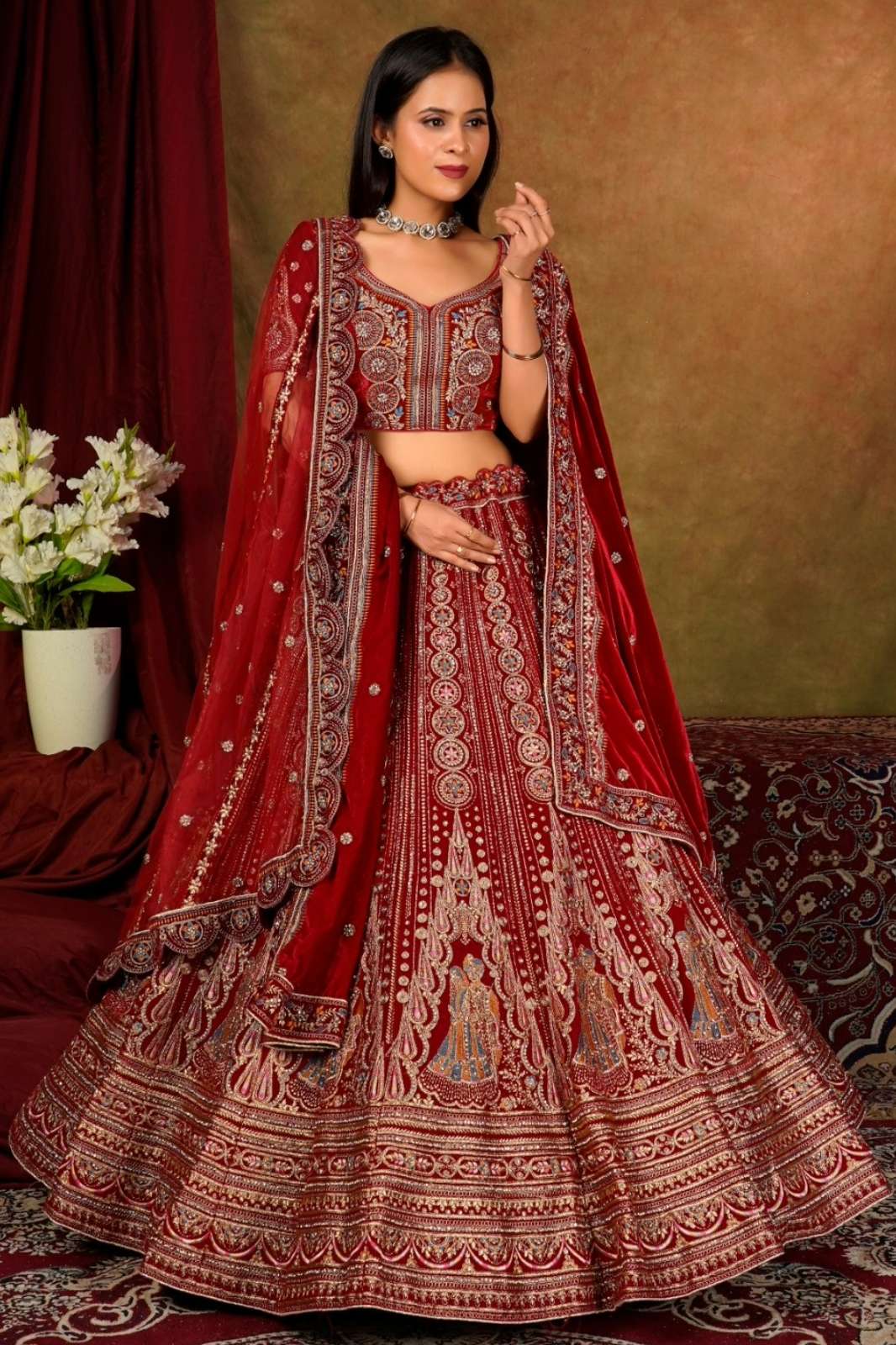 Shri Balaji Emporium SBG 18102 Beautiful Embroidered Velvet Designer Bridal Lehenga