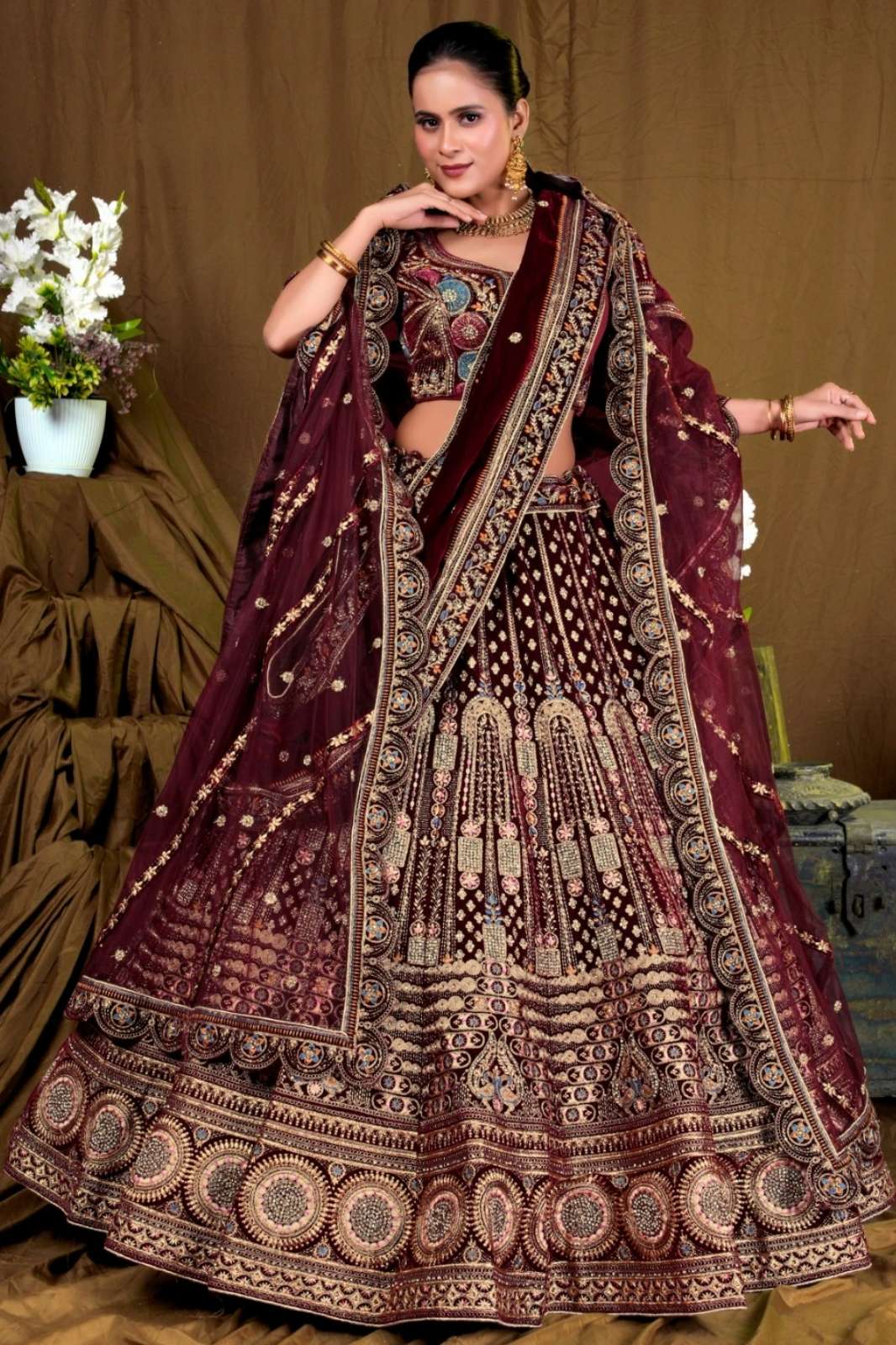 Shri Balaji Emporium SBG 18102 Beautiful Embroidered Velvet Designer Bridal Lehenga