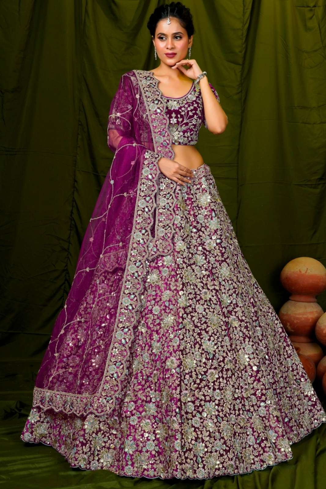 Shri Balaji Emporium SBG 18102 Beautiful Embroidered Velvet Designer Wdding Lehenga