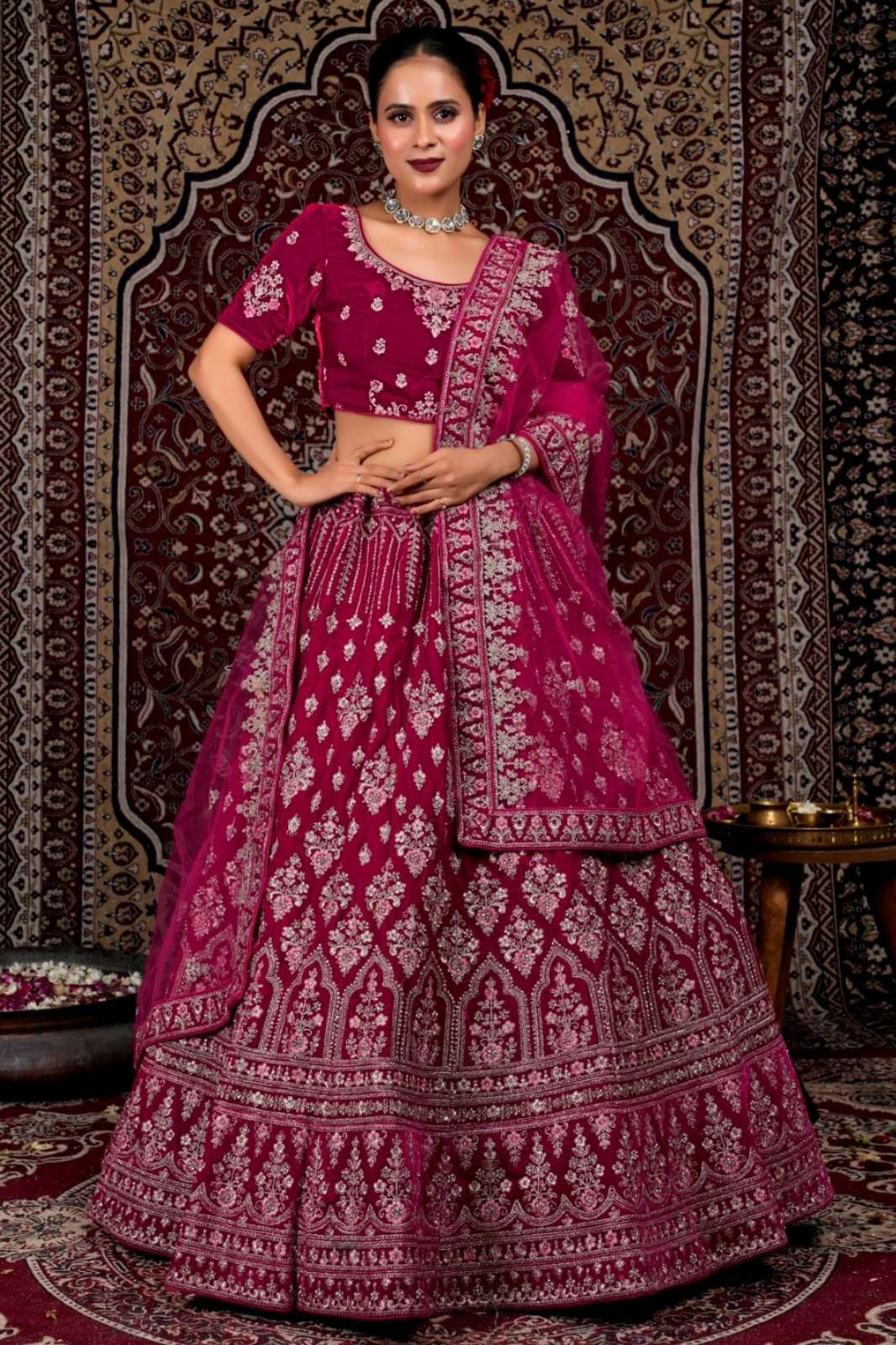 Shri Balaji Emporium SBG Wedding Embroidered Hand Work Velvet Lehenga Choli