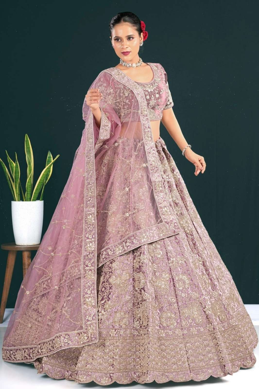 Shri Balaji Emporium SBG Wedding Embroidered Hand Work Velvet Lehenga Choli