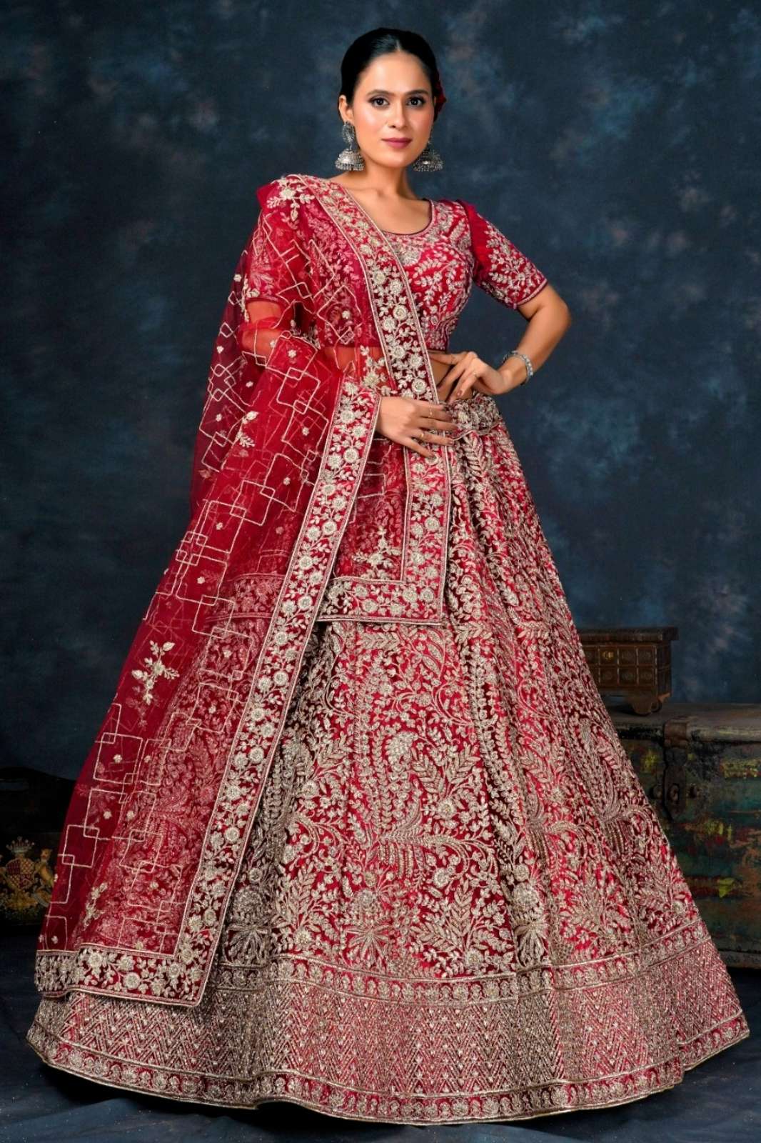 Shri Balaji Emporium SBG Wedding Embroidered Hand Work Velvet Lehenga Choli