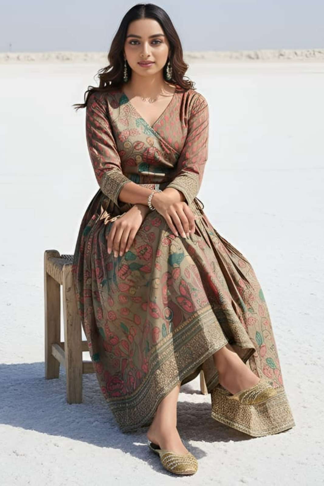 Shri Balaji Emporium Silk blend Beautiful Kalamkari Printed Gown