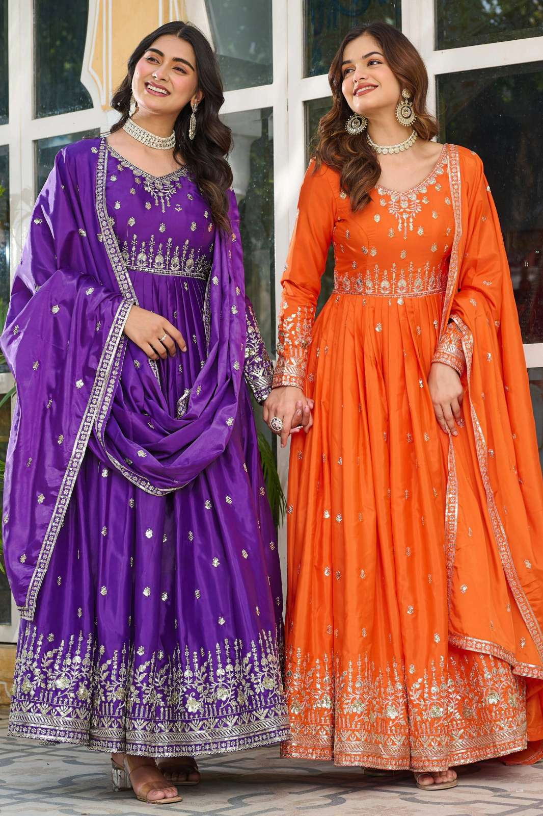 Shri Balaji Emporium SP 12 COLOUR American Silk Gown with Dupatta