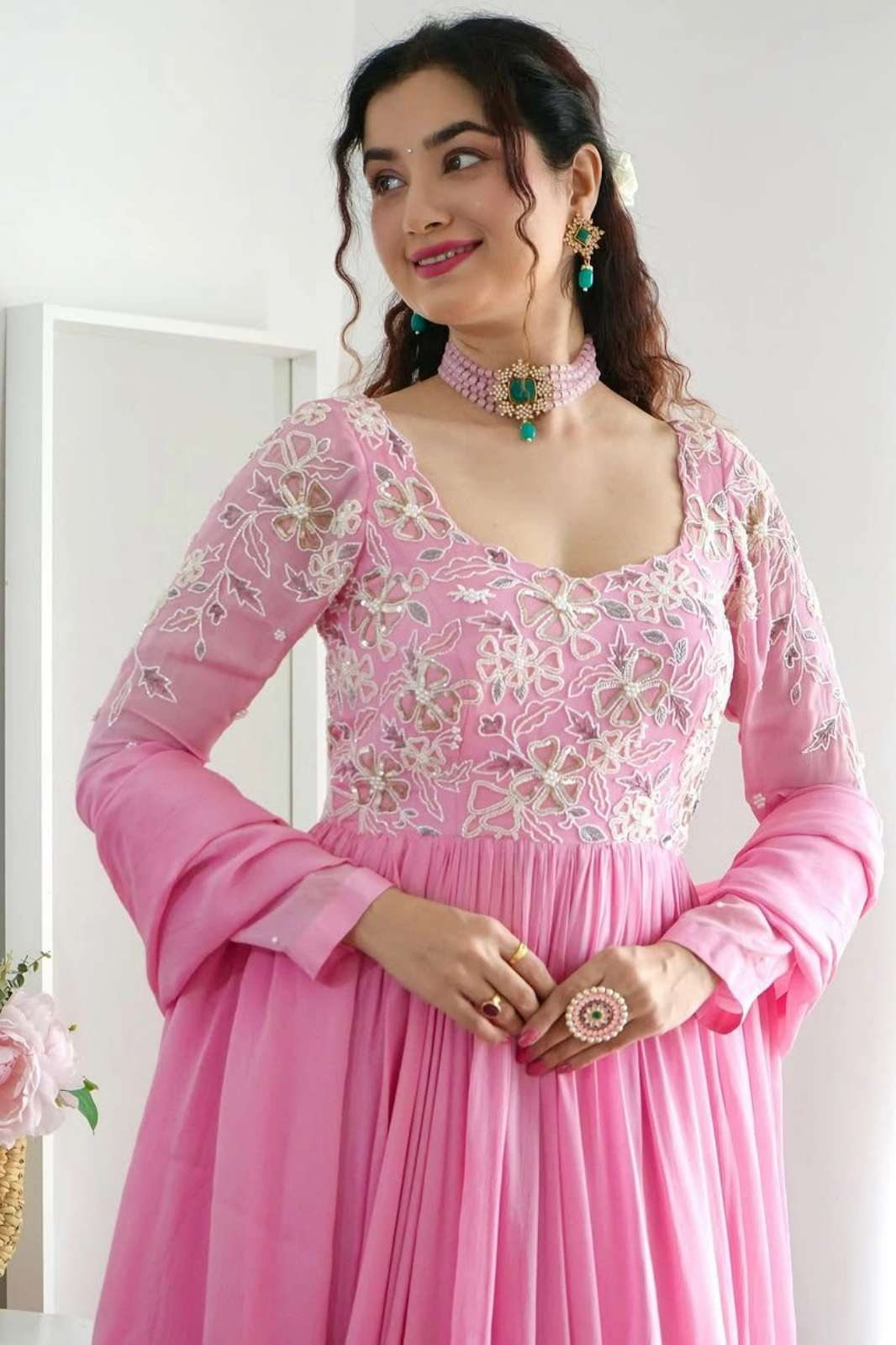 Shri Balaji Emporium VF 219 Georgette Anarkali Style Gown with Dupatta