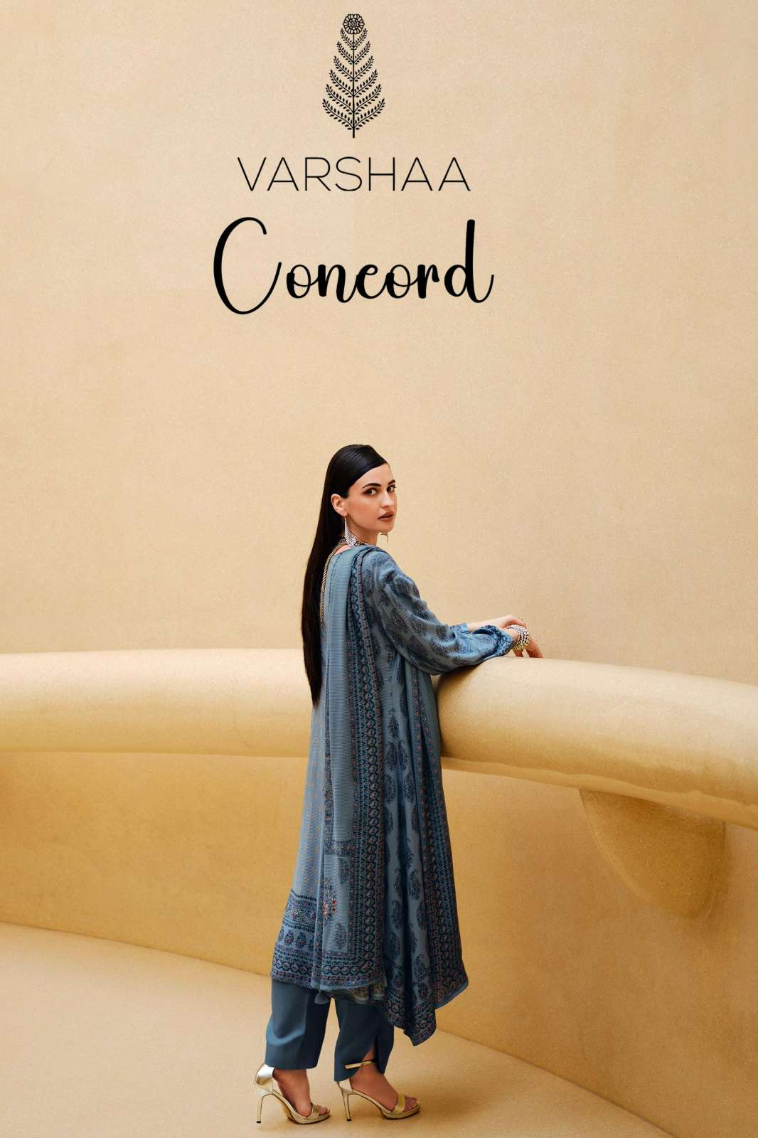 VARSHAA CONCORD VISCOSE PASHMINA PRINTED SUIT WITH EMBRDOIERY