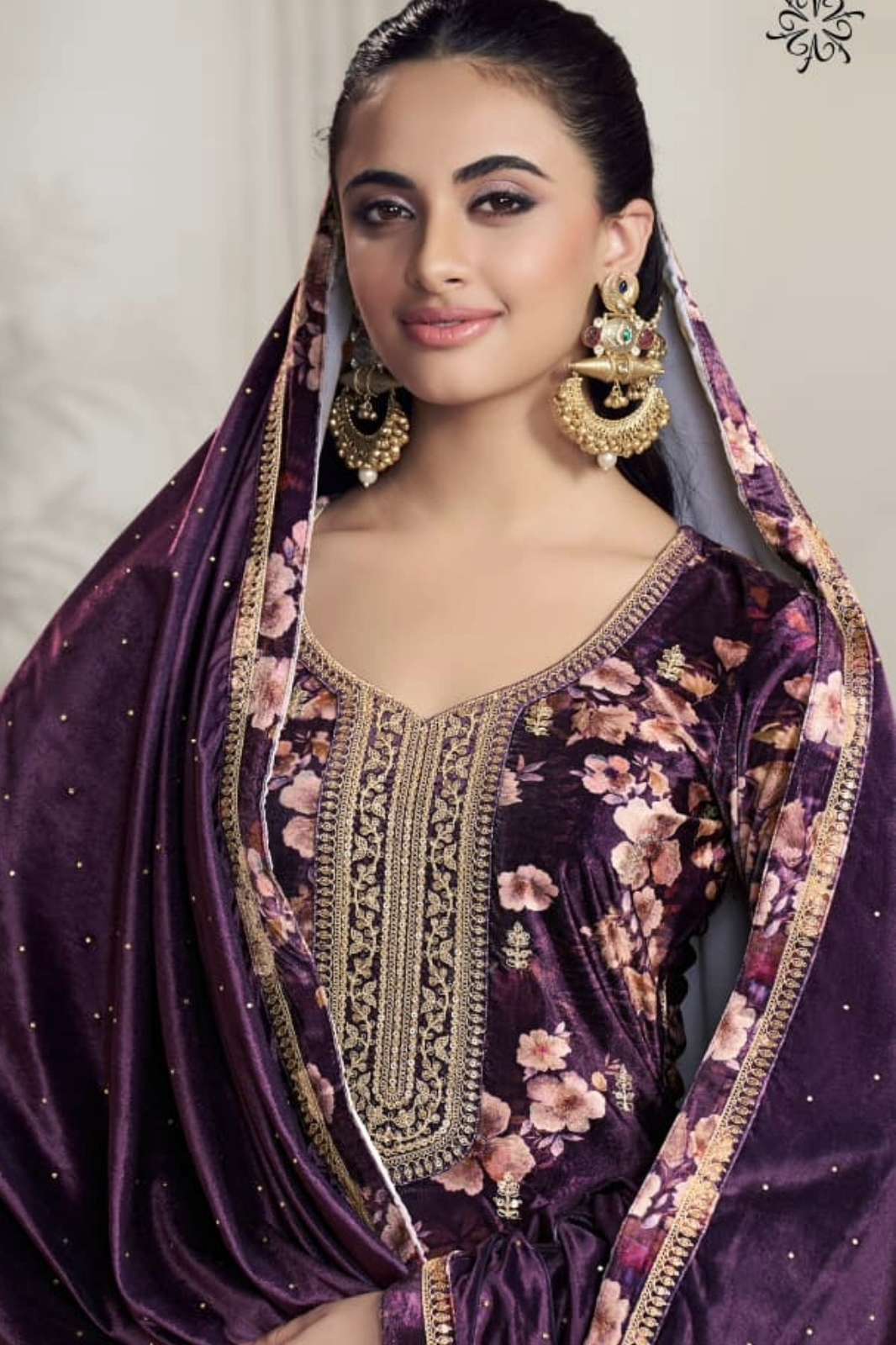 Vinay KULEESH CHARVI Premium Digital Printed Velvet Suit with Embroidery Work