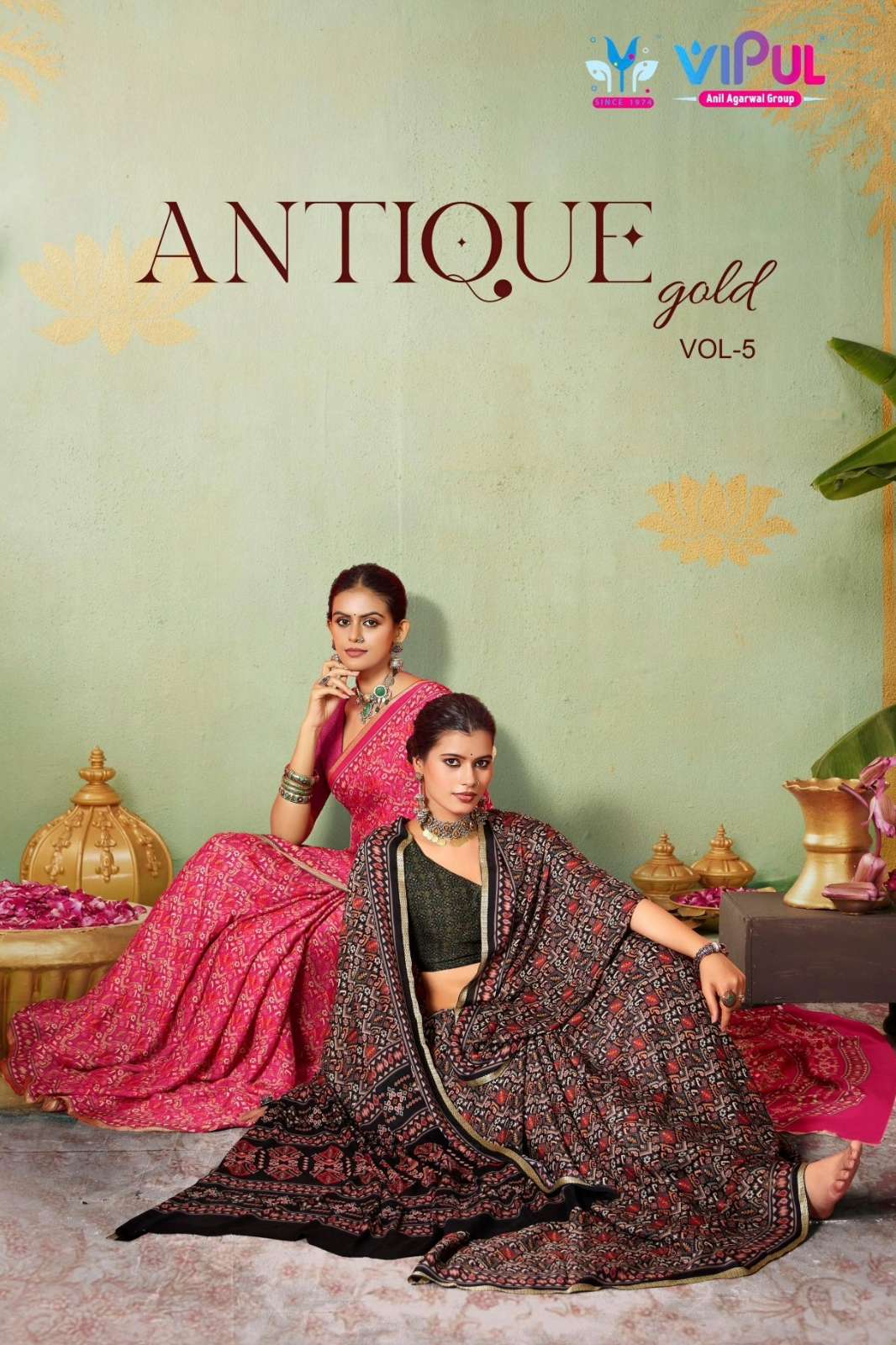 VIPUL ANTIQUE GOLD VOL 05 92439 COLOURS CREPE SILK SAREE