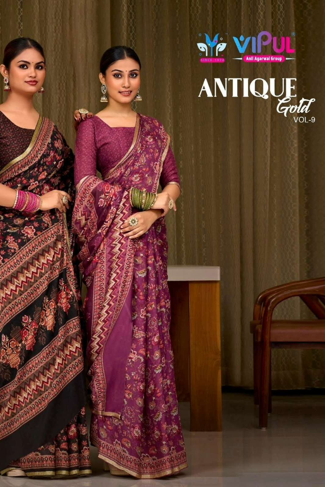 VIPUL ANTIQUE GOLD VOL 09 92709 COLOURS CREPE SILK SAREE