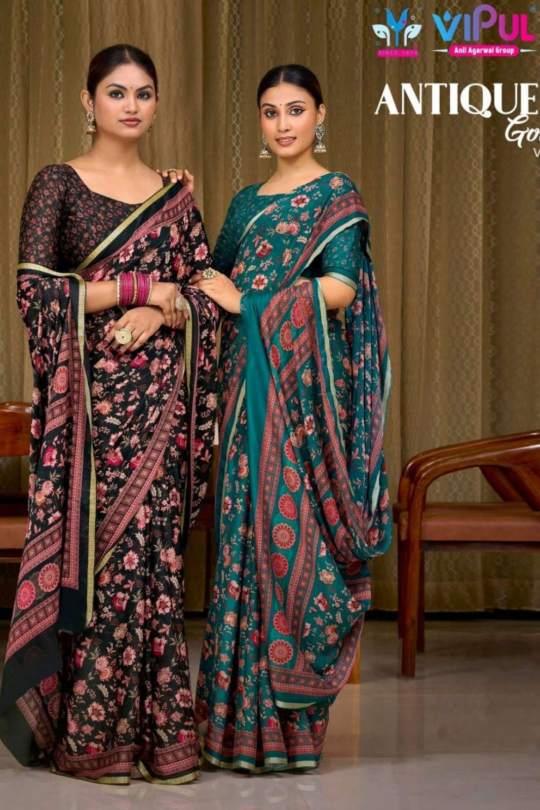 VIPUL ANTIQUE GOLD VOL 10 92718 COLOURS CREPE SILK SAREE