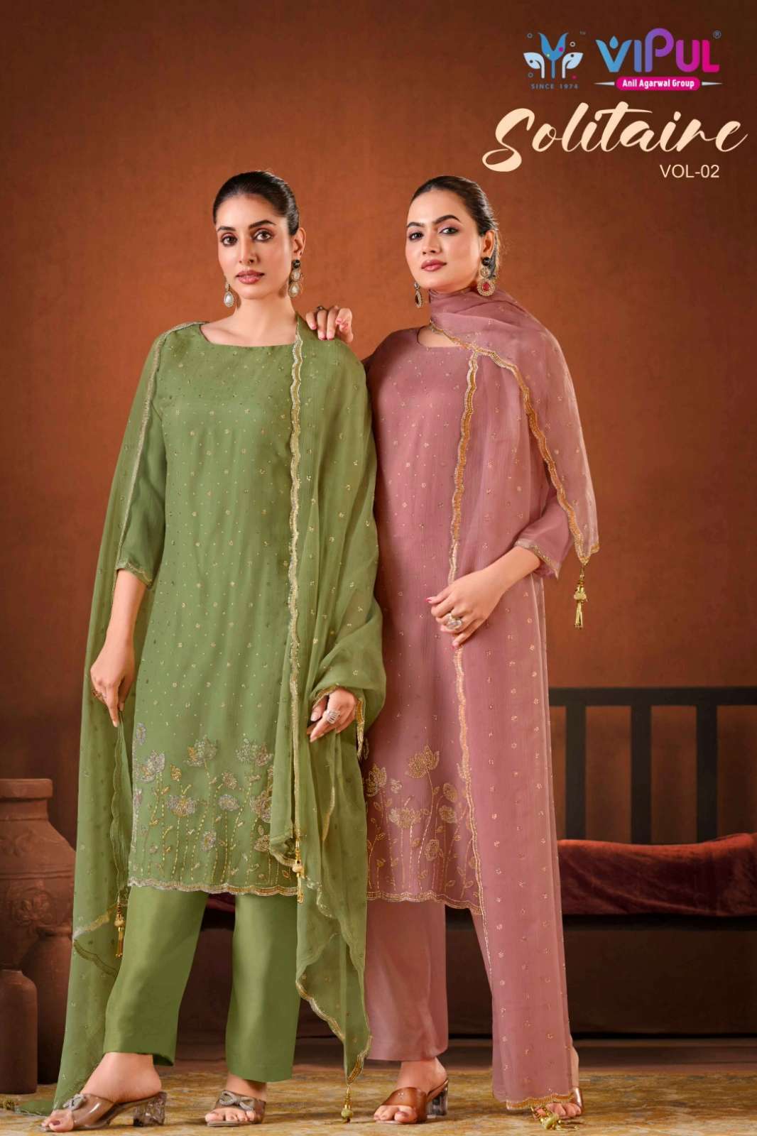 Vipul Solitaire Vol 2 Crinkle Chiffon Suit with Beads & Zarkan Work