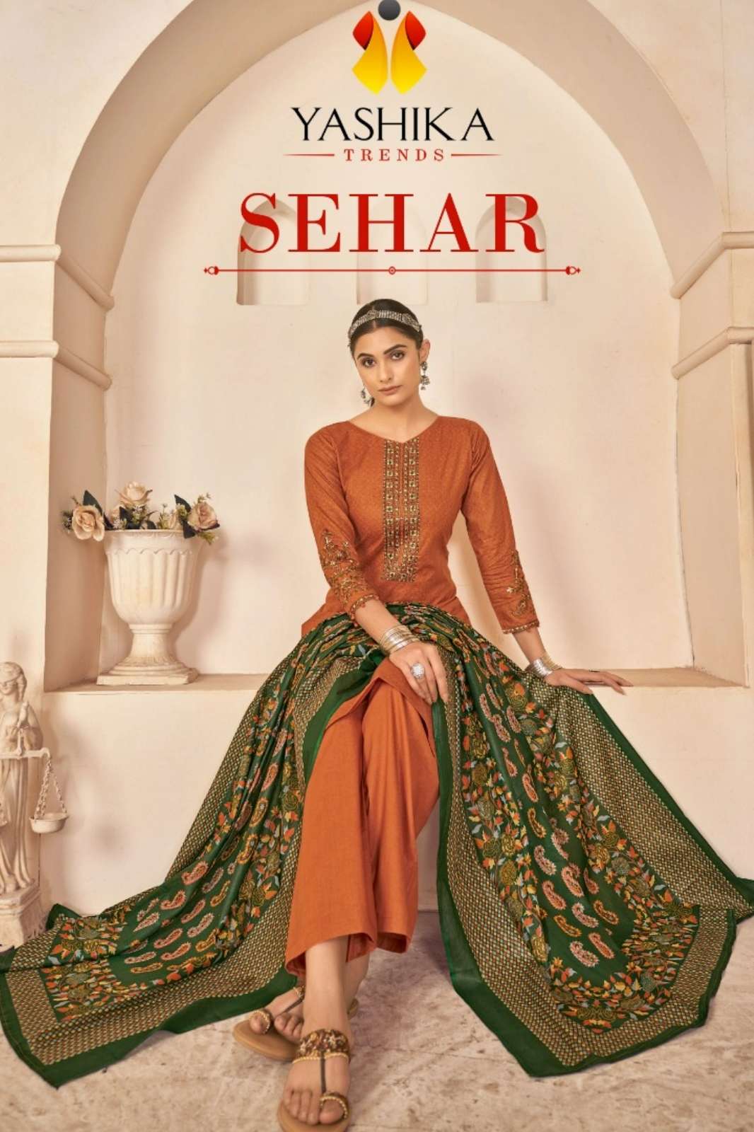 YASHIKA TRENDS SEHAR PURE COTTON PRINTED SUIT WITH EMBROIDERY 