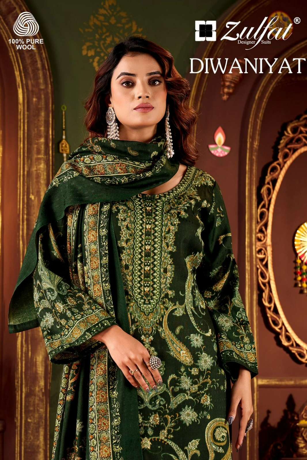 Zulfat DIWANIYAT Beautiful Printed 100% Pure Woollen Pashmina Pakistani Suit