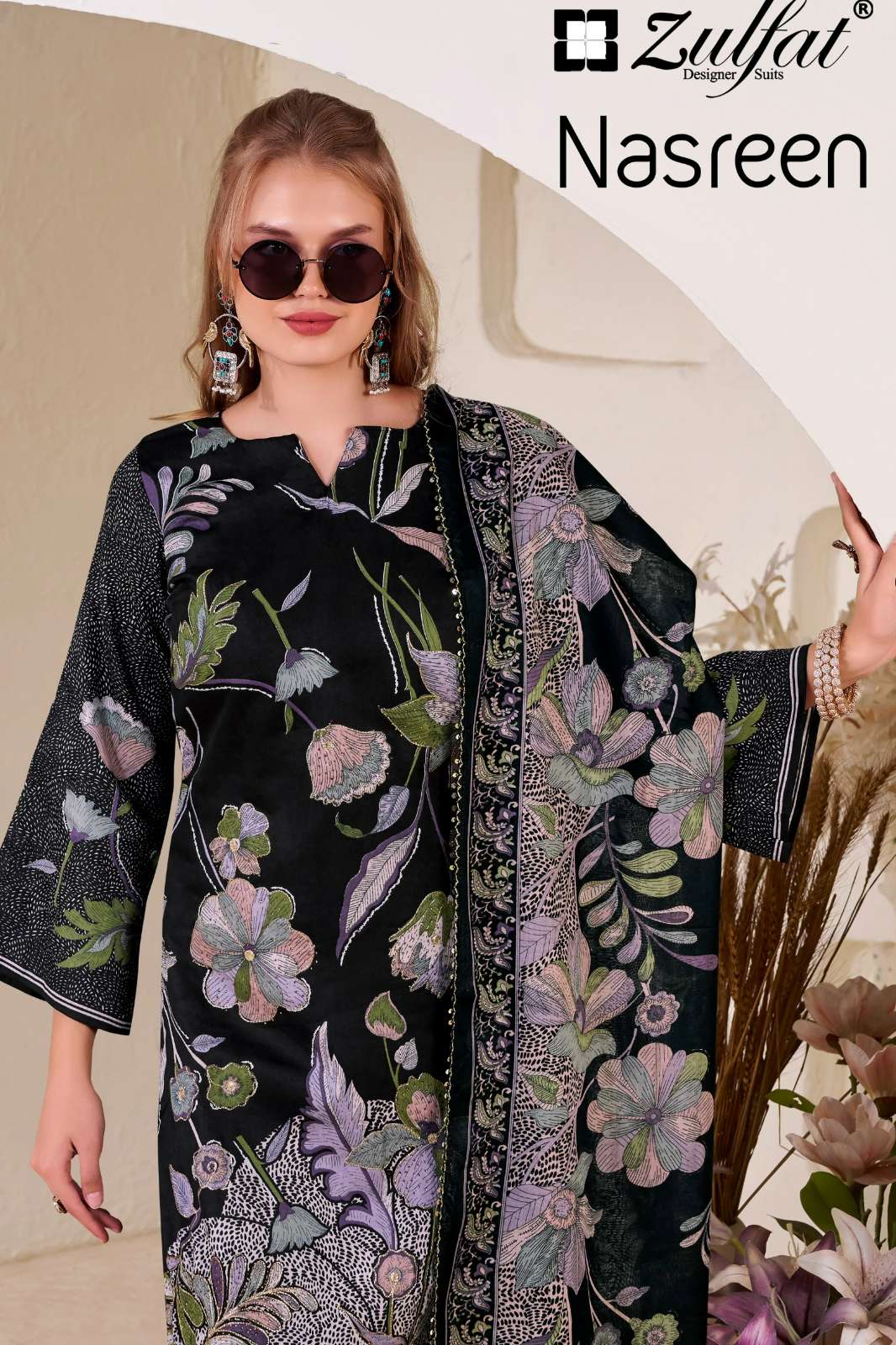 Zulfat NASREEN 100% Pure Jaam Cotton Satin Handwork Pakistani Suit