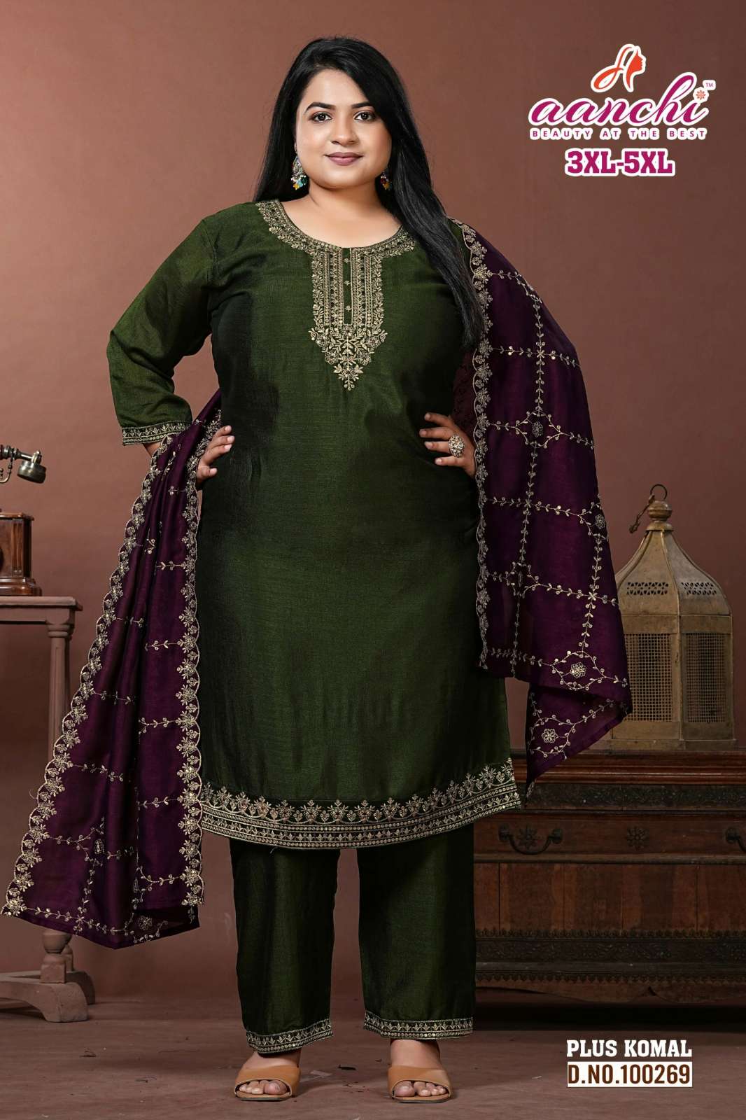 Aanchi PLUS KOMAL Ready to Wear Beautiful Embroidered Vichitra Silk Suit 