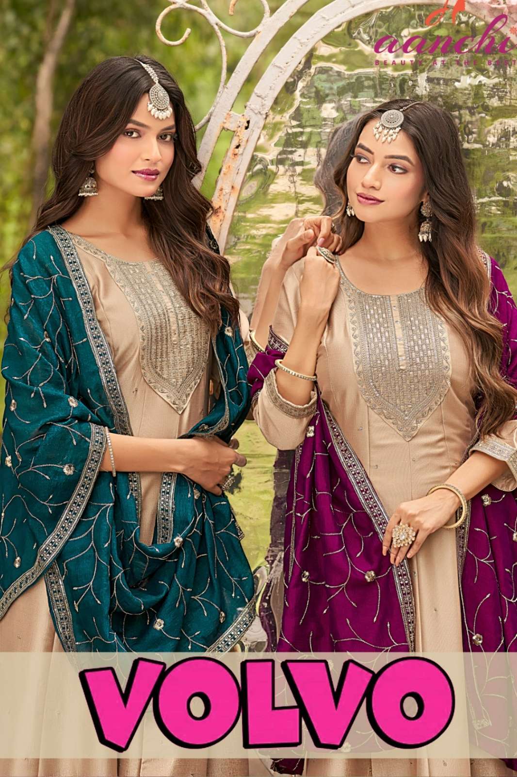 AANCHI VOLVO Ready to Wear Vichitra Silk Embroidered Suit 