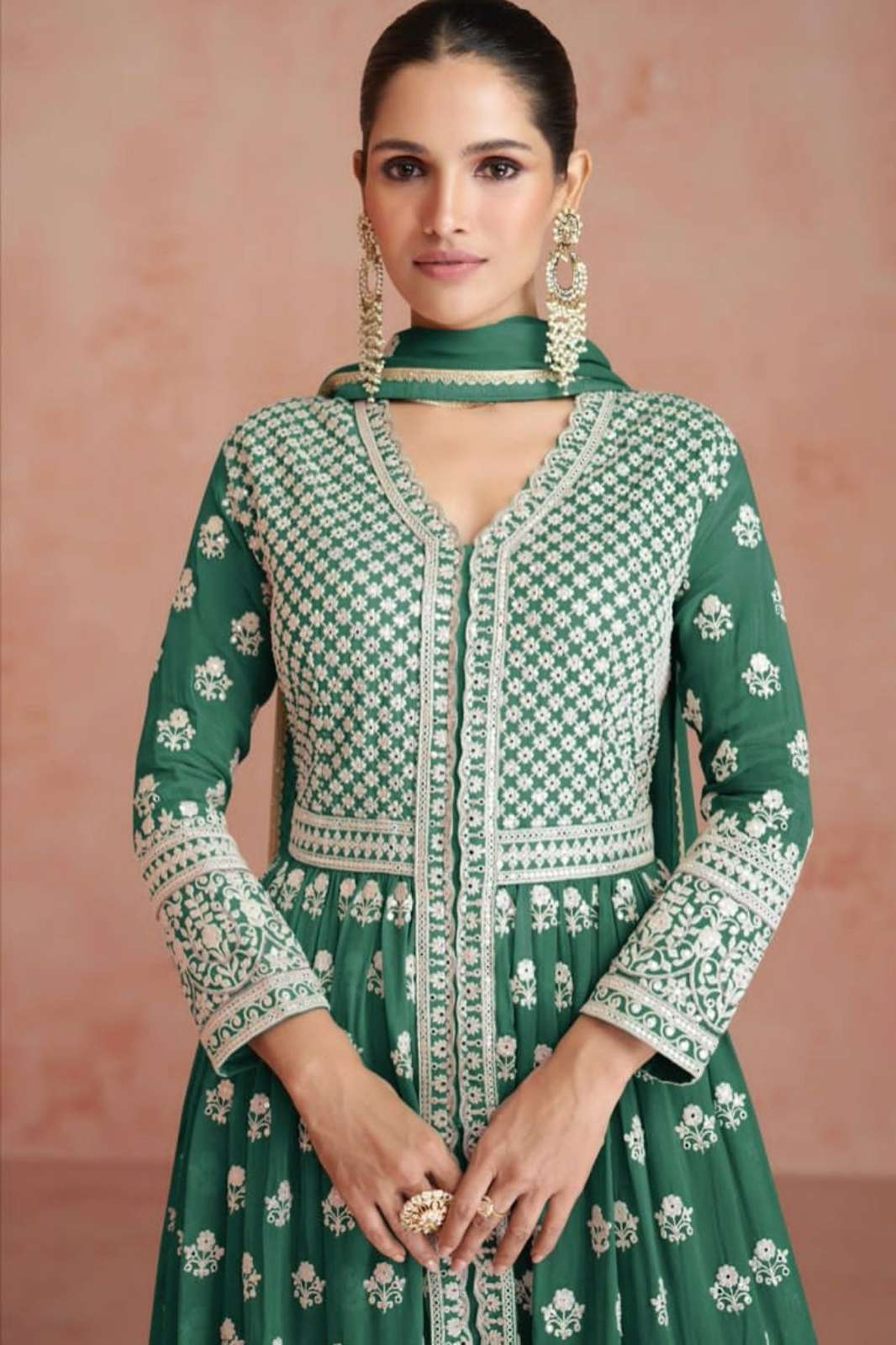 Aashirwad ORCHID Ready to Wear Real Georgette Embroidered Front Slit Anarkali Suit