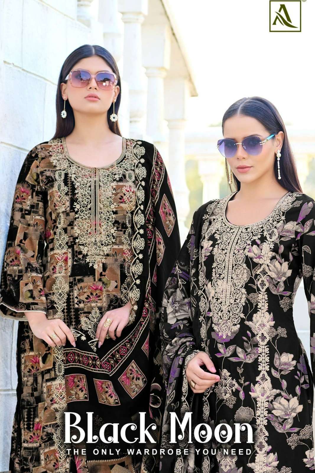 Alok Suit BLACK MOON Pure Viscose Rayon Suit with Swarvoski Diamond Work