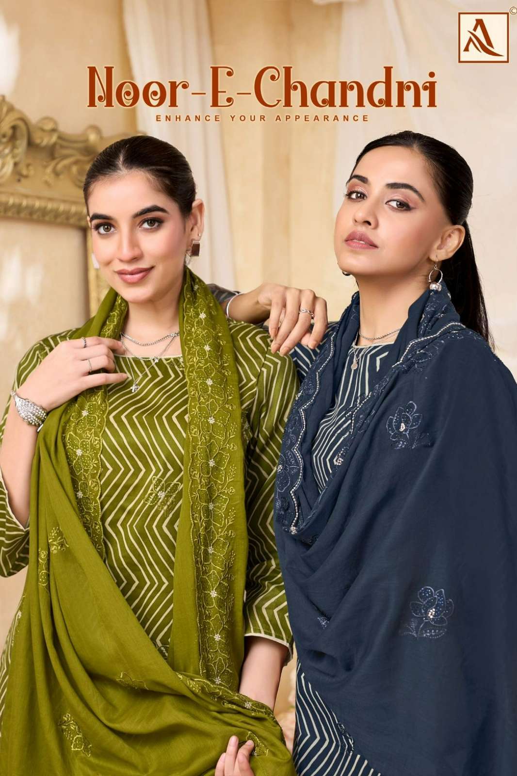 Alok Suit NOOR E CHANDNI Pure Zam Cotton Suit with Swarvoski Diamond Work