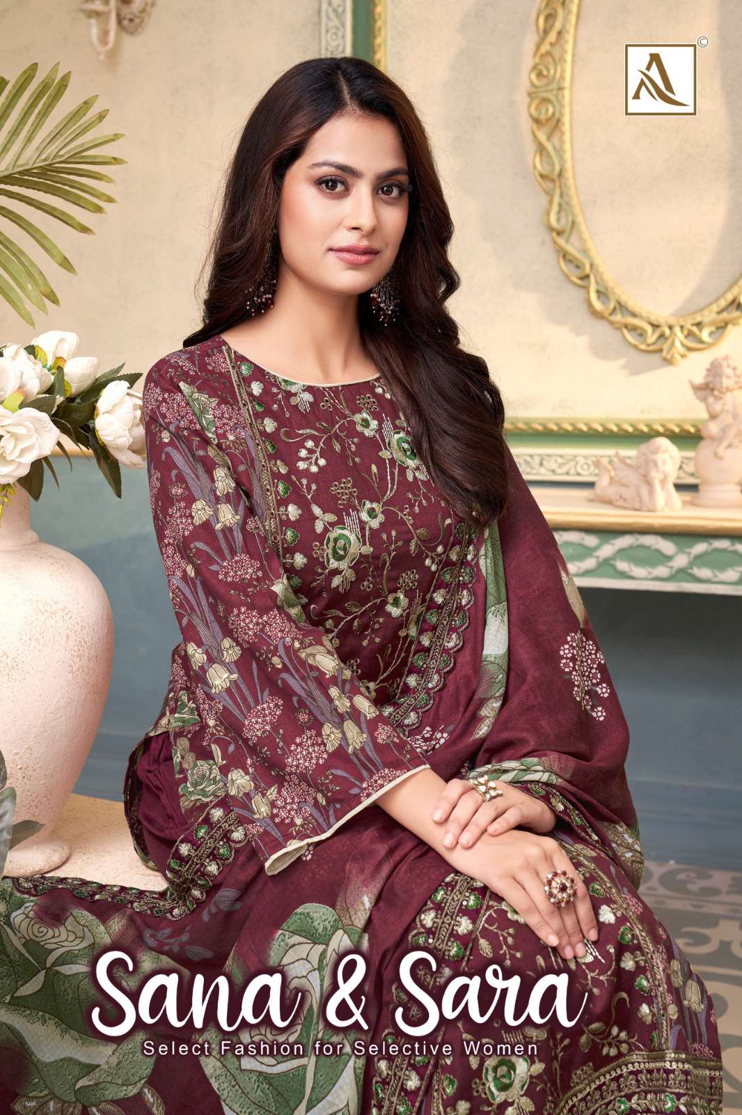 Alok Suit SANA & SARA 100% Pure Cambric Cotton Suit with Embroidery Work