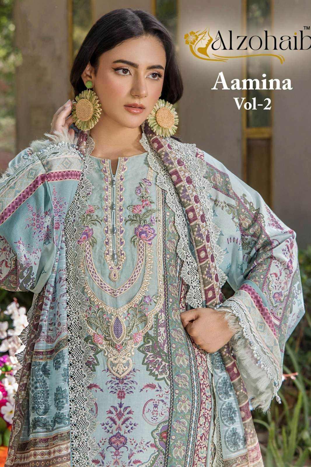 Alzohaib Aamina Vol 2 Pure Cotton Patcha Work Pakistani Suit