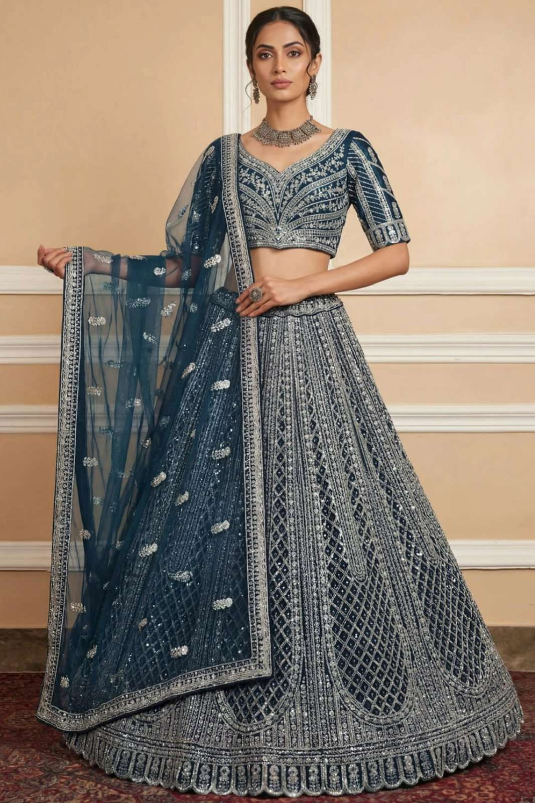 Anjani Arts 2950 Beautiful Net Embroidered Wedding Wear Lehenga Choli