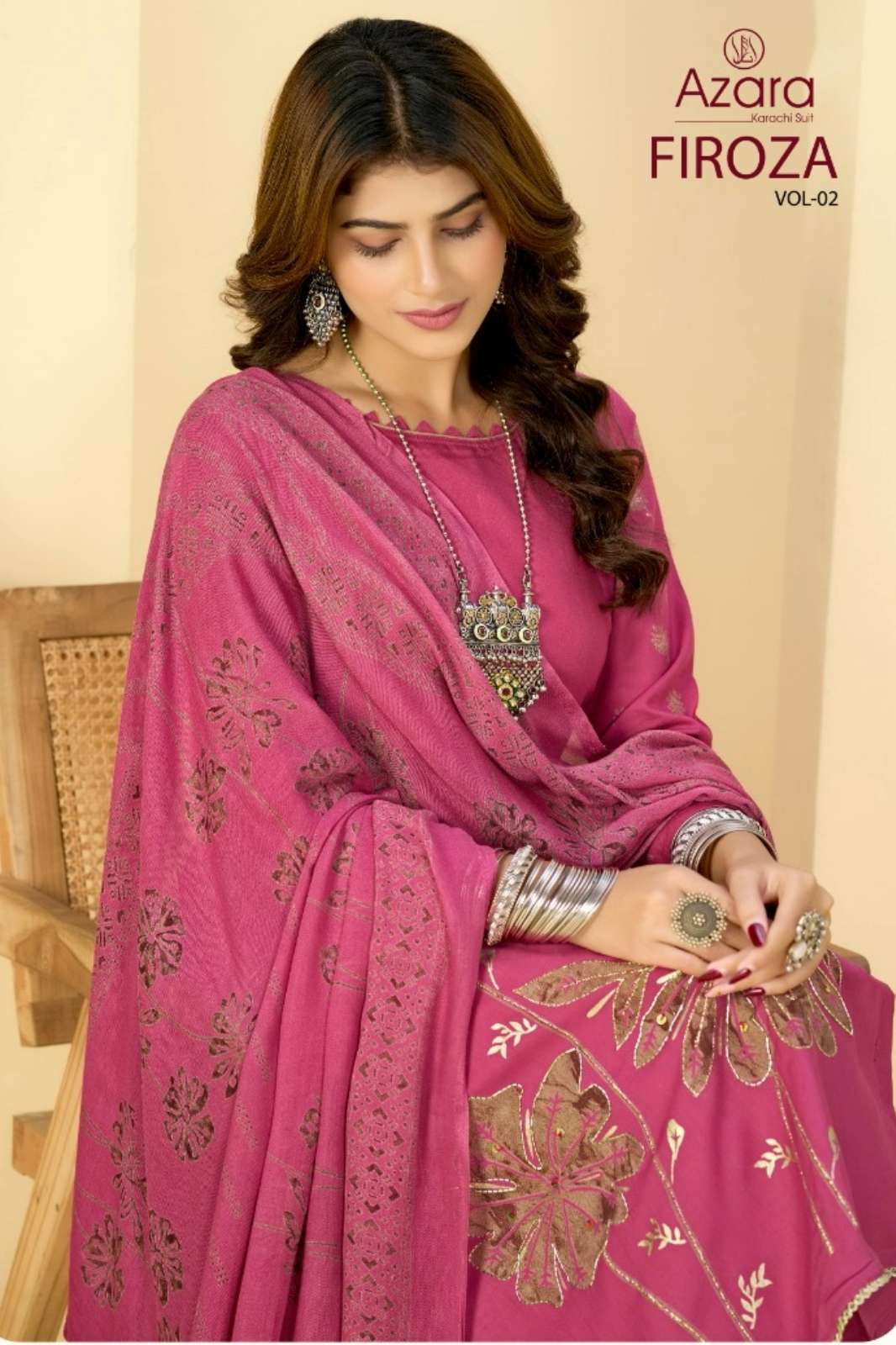 Azara FIROZA Pure Viscose Discharge Print & Handwork Suit