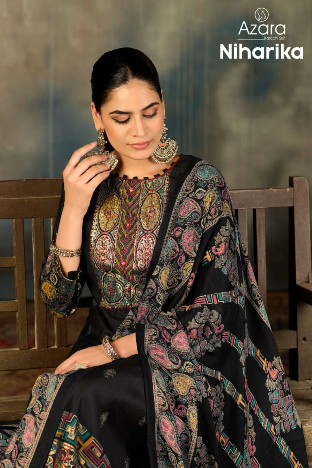 Azara NIHARIKA Vertical Decharge Print & Handwork Suit