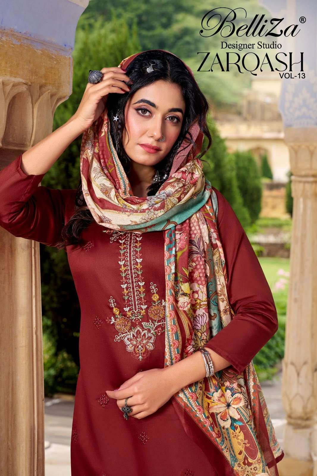 Belliza ZARQASH VOL 13 100% Pure Jaam Pakistani Suit with Embroidery