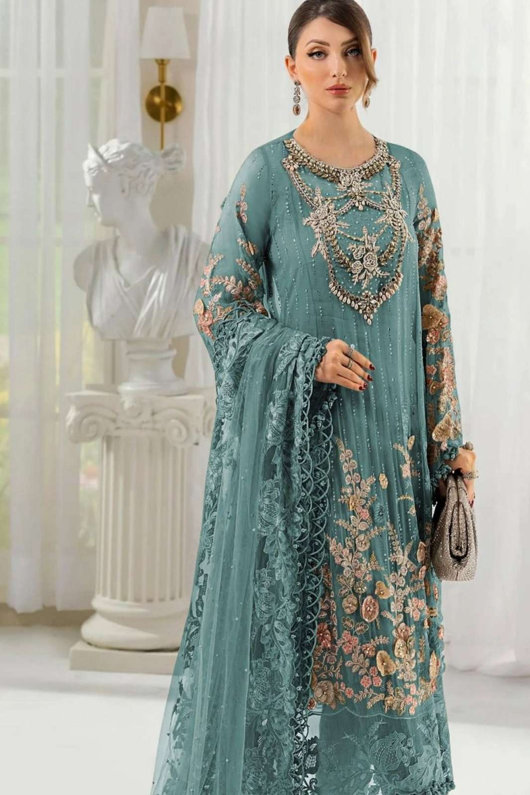 BILQIS B 217 A TO D FOX GEORGETTE BEADS EMBROIDERED WORK SUIT