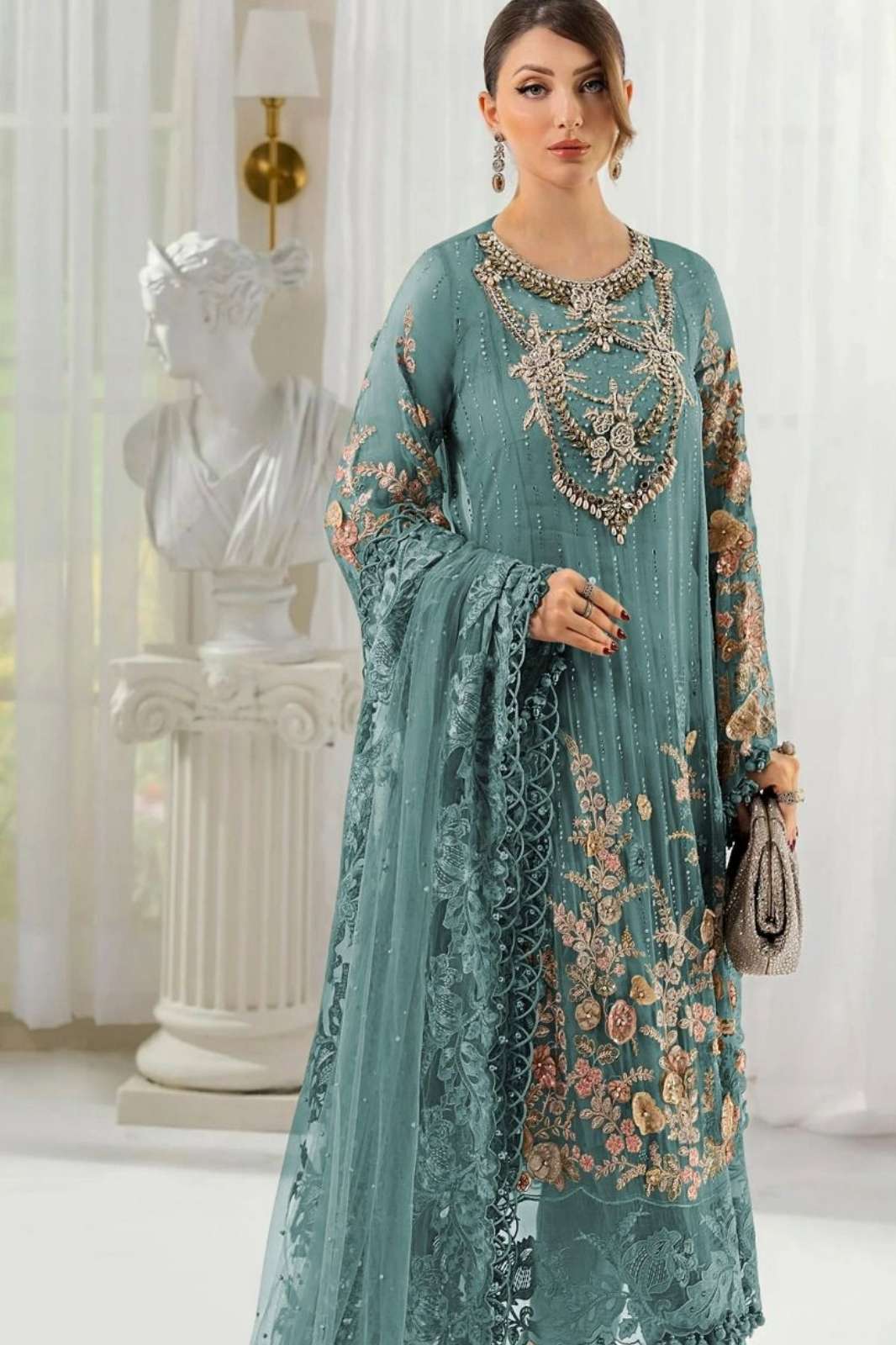 BILQIS B 217 A TO D FOX GEORGETTE EMBROIDERED & CUTWORK  PAKISTANI SUIT