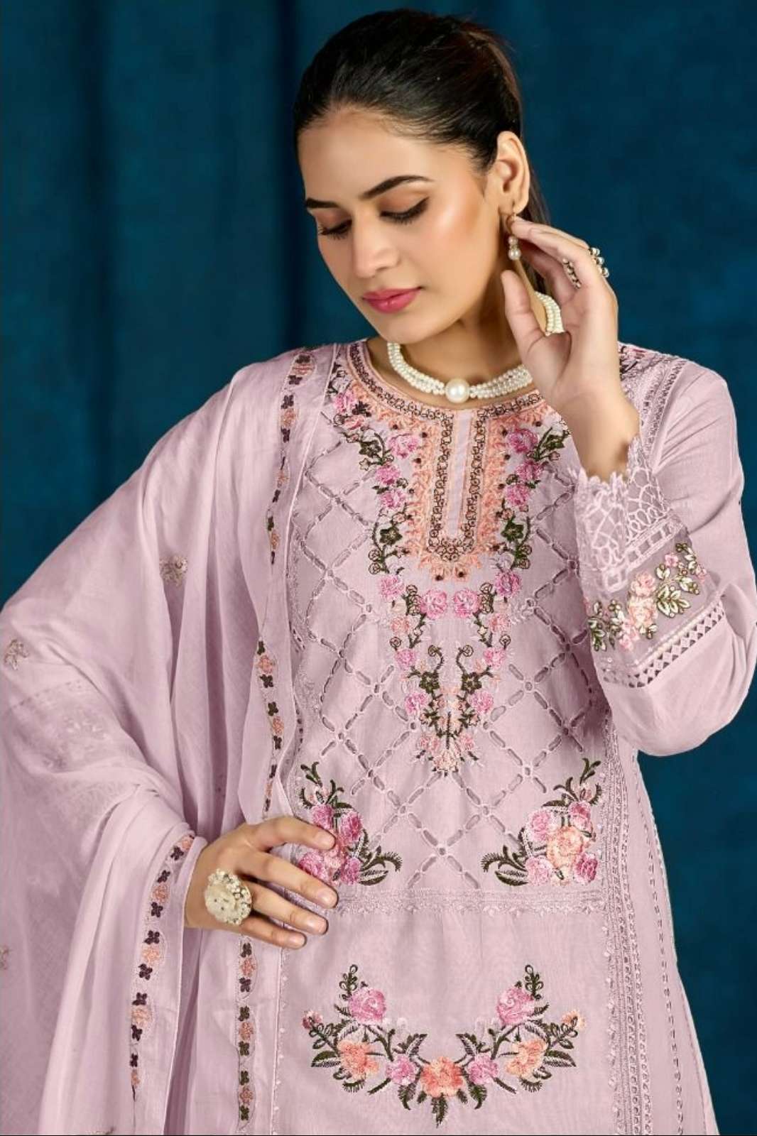 BILQIS B 220 A TO D CAMBRIC COTTON EMBROIDERED & HANDWORK PAKISTANI SUIT