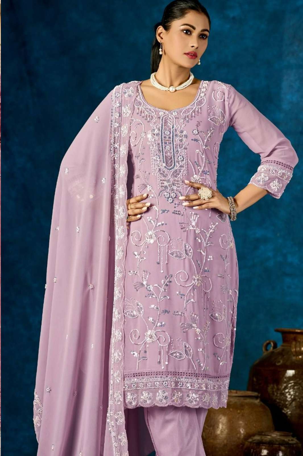 BILQIS B 223 A TO D FOX GEORGETTE BEADS EMBROIDERED WORK SUIT 