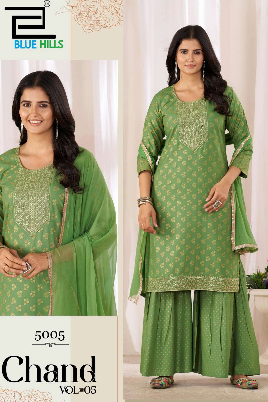 Blue Hills Chand vol 5 Ready to Wear Rayon Foil Print & Embroidered Suit