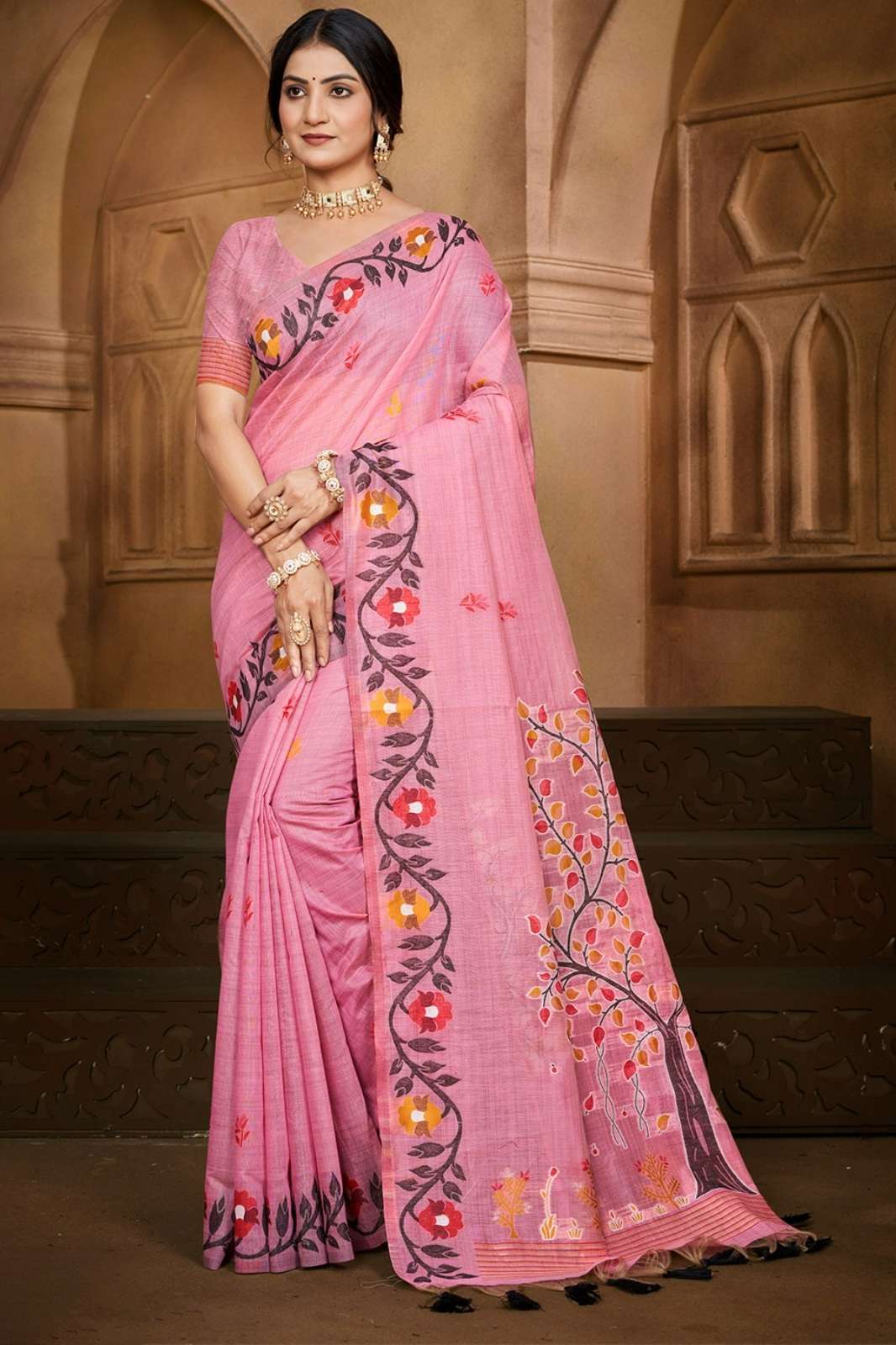 BUNAWAT ANURAG COTTON 1001 TO 1006 COTTAN SILK WITH MEENA SAREE