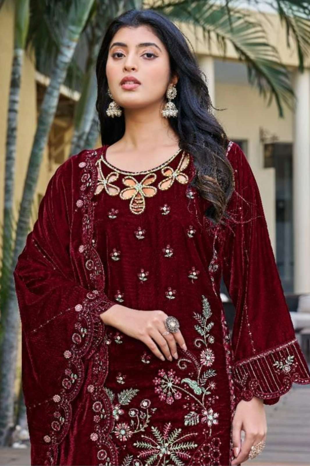 DEEPSY SUITS VELVET 25 32249 Beautiful Velvet Embroidery & Khatli Work Pakistani Suit
