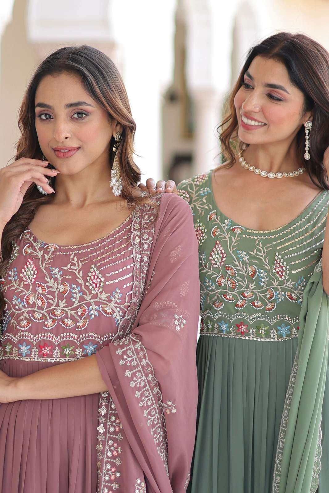 Fashionbazar365 KA 1213 Faux Blooming Designer Sequins Gown with Dupatta