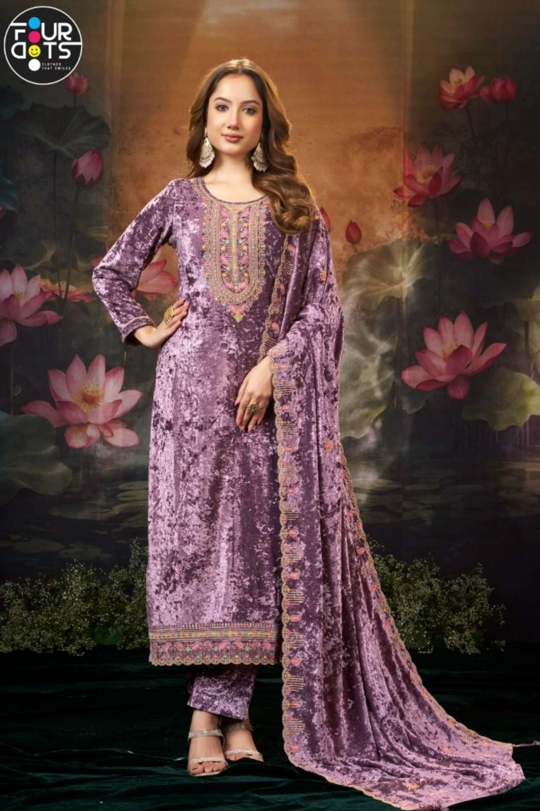 Fourdots PANCHMUKH Pure Makhmal Velvet Suit with Embroidery Work
