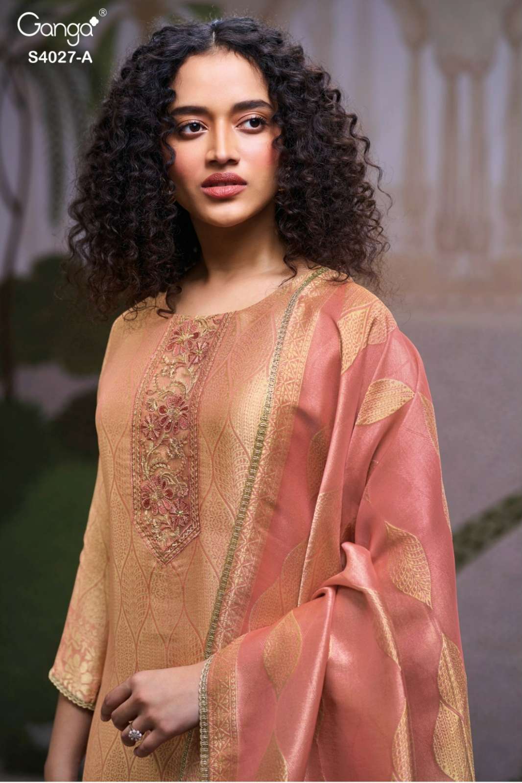 GANGA ALANA S4027 PREMIUM PURE BEMBERG SILK HAND EMBROIDERED SUIT 