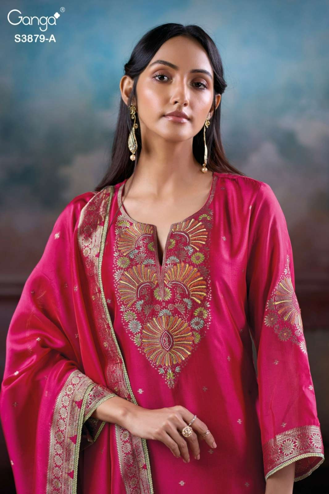 GANGA AVRY S3879 PREMIUM PURE VISCOSE WOVEN SILK EMBROIDERED SUIT 